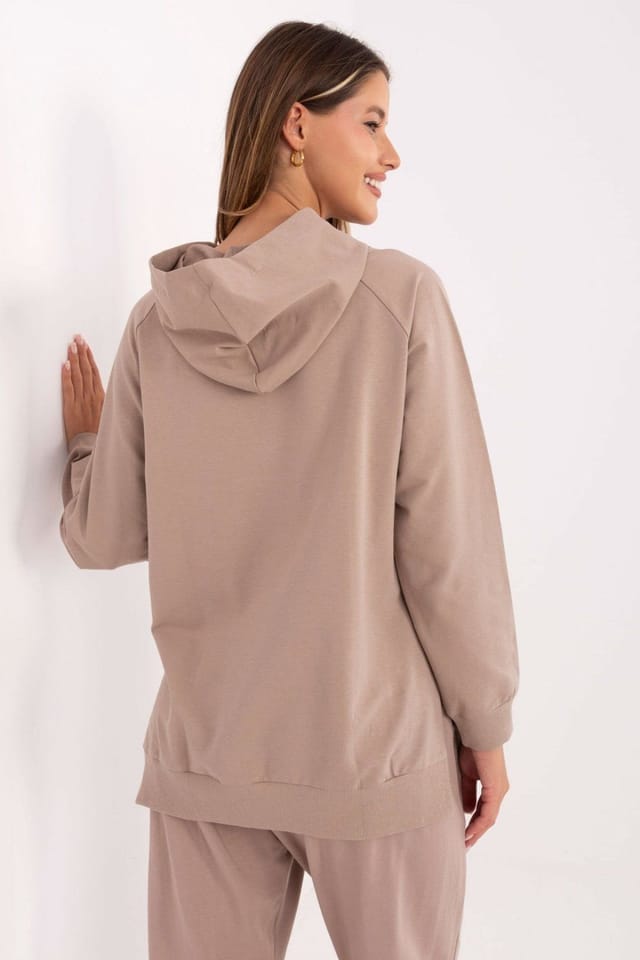 Love Lace Love Lace Women's Oversized Cotton Elastane Hooded Sweatshirt in Beige - 3