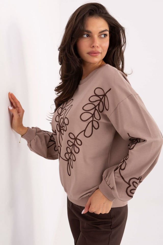 Love Lace Love Lace Women's Embroidered Cotton Elastane Crew Sweatshirt in Beige - 2
