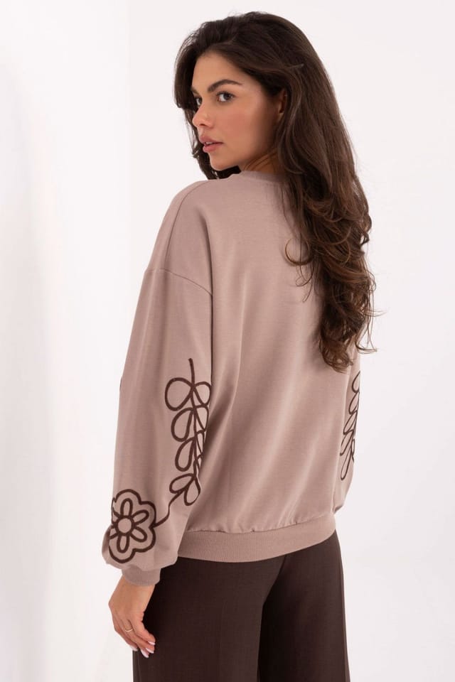 Love Lace Love Lace Women's Embroidered Cotton Elastane Crew Sweatshirt in Beige - 3