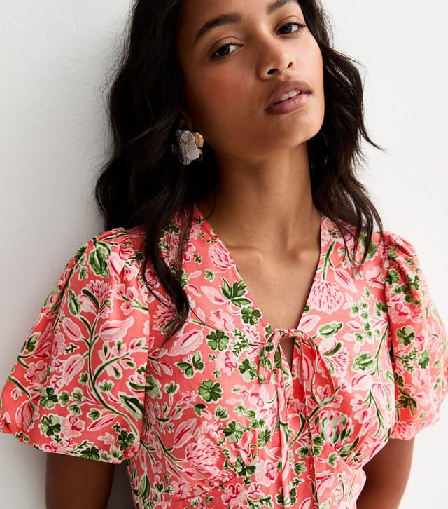 New Look Women's Pink Floral Puff Sleeves Mini Dress New Look - 2