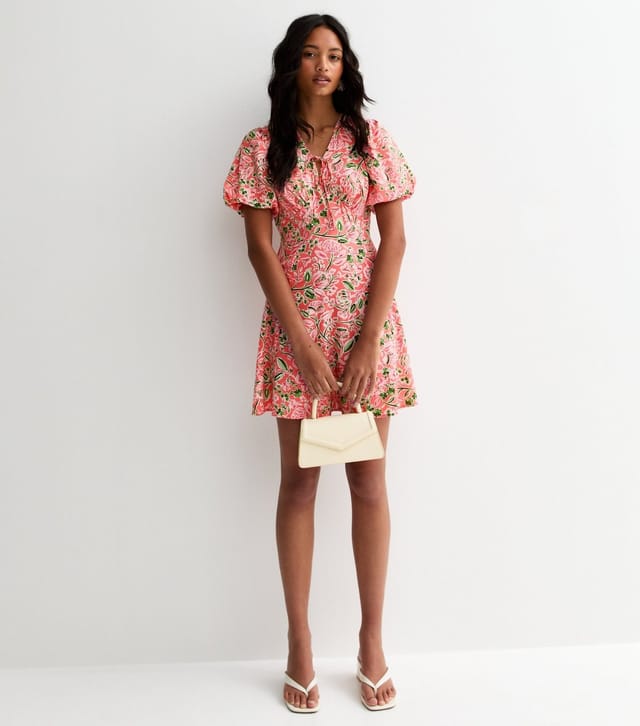 New Look Women's Pink Floral Puff Sleeves Mini Dress New Look - 3