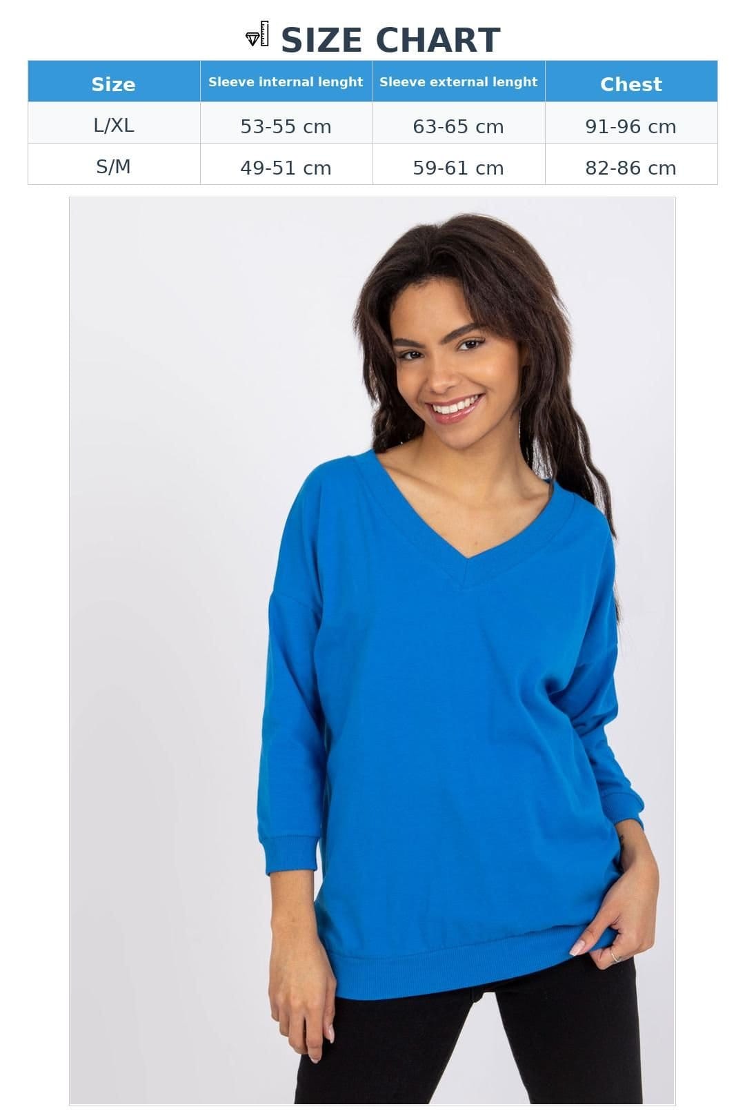 Love Lace Love Lace Women's Ribbed Cuff V Neck 3/4 Sleeve Blouse in Blue - 4