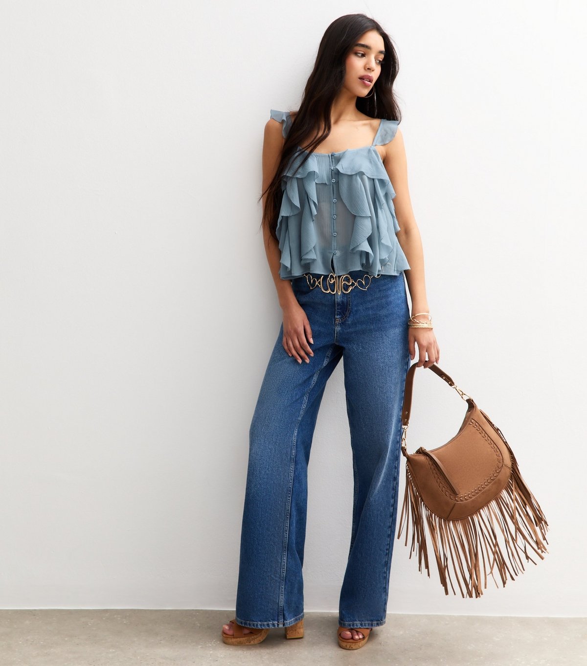 New Look Women's Blue Chiffon Frill Trim Cami Top New Look - 4