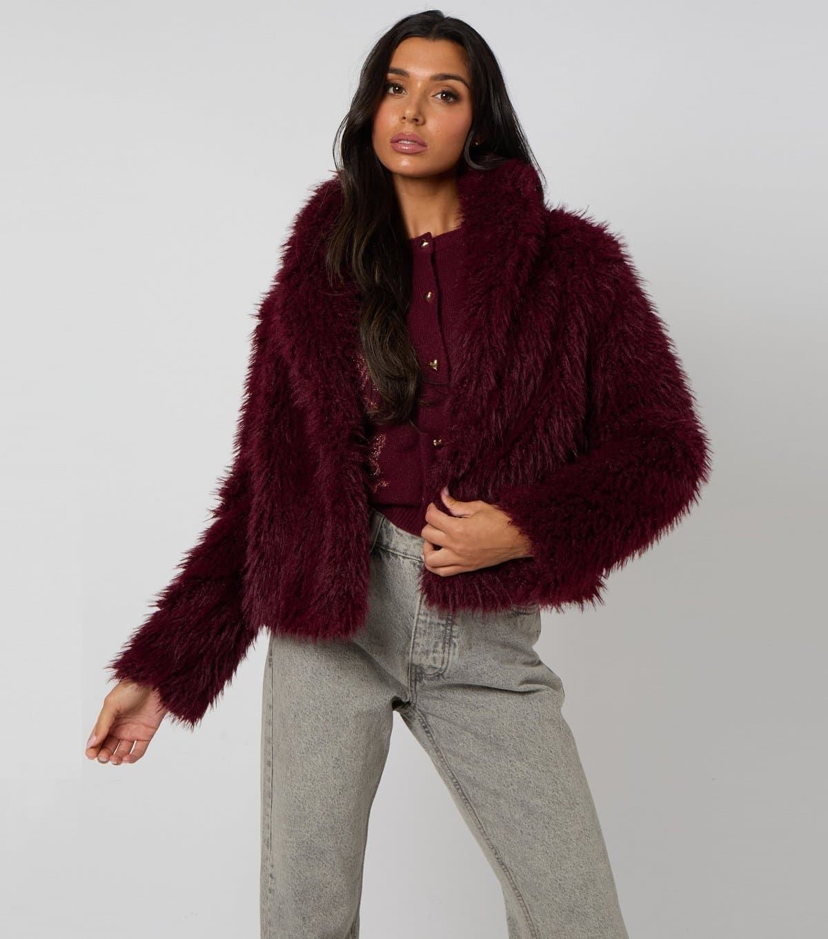 Urban Bliss Women's Dark Burgundy Faux Fur Jacket Urban Bliss New Look