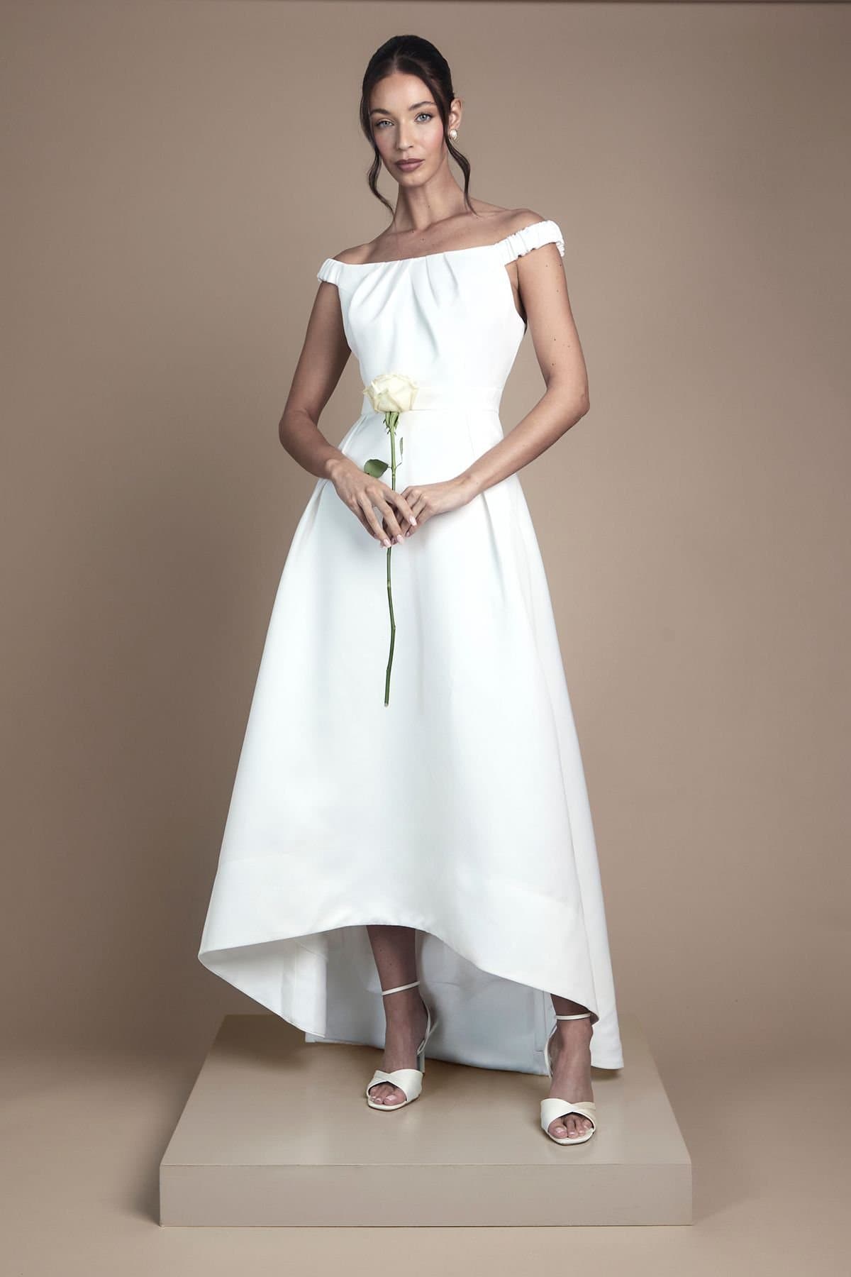 Coast Coast Women's Bardot Fit & Flare Hi Low Hem Maxi Wedding Dress in Ivory