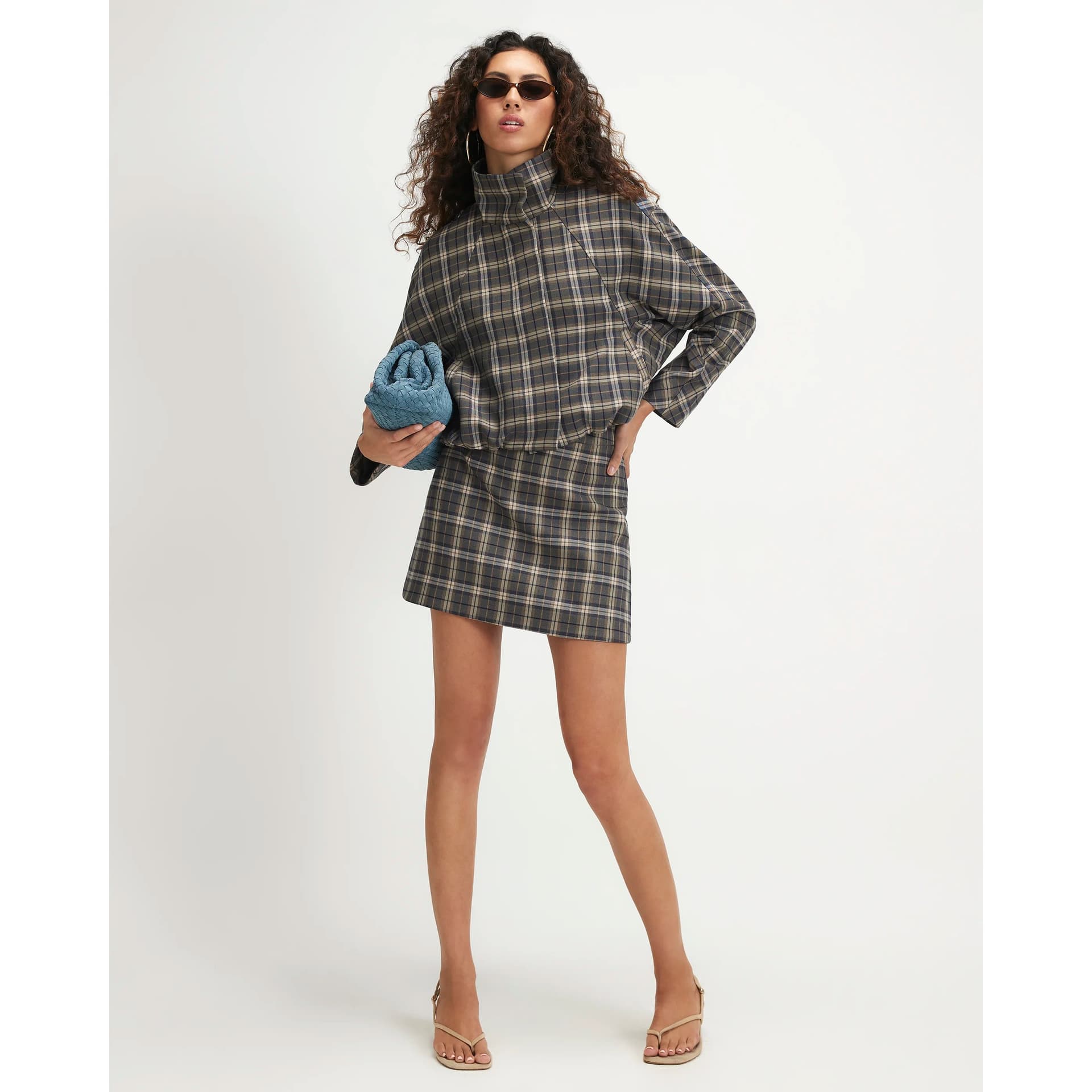 River Island River Island Womens Green Check A-Line Mini Skirt