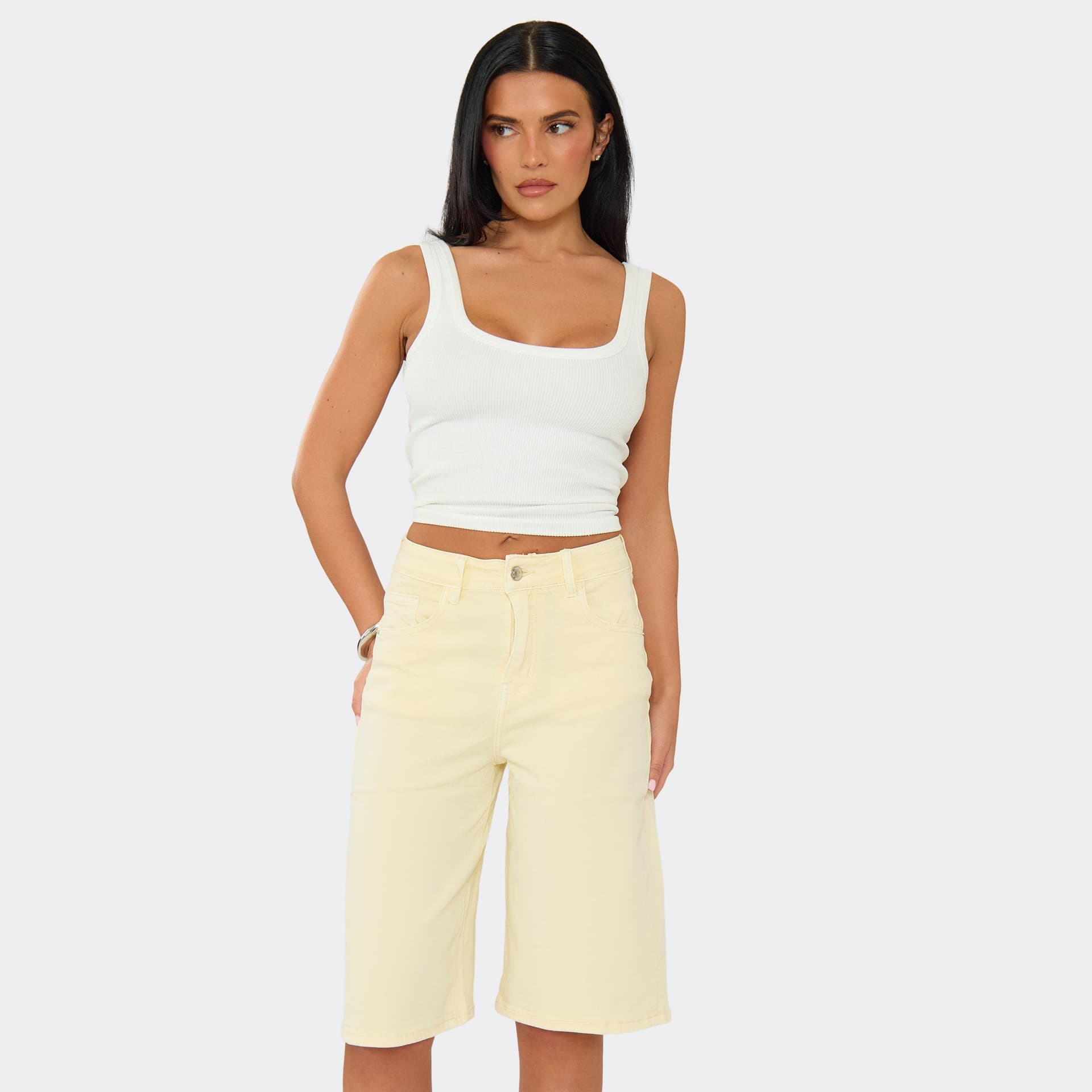 EGO Mid Rise Jorts In Lemon Denim, Women's Size UK 8