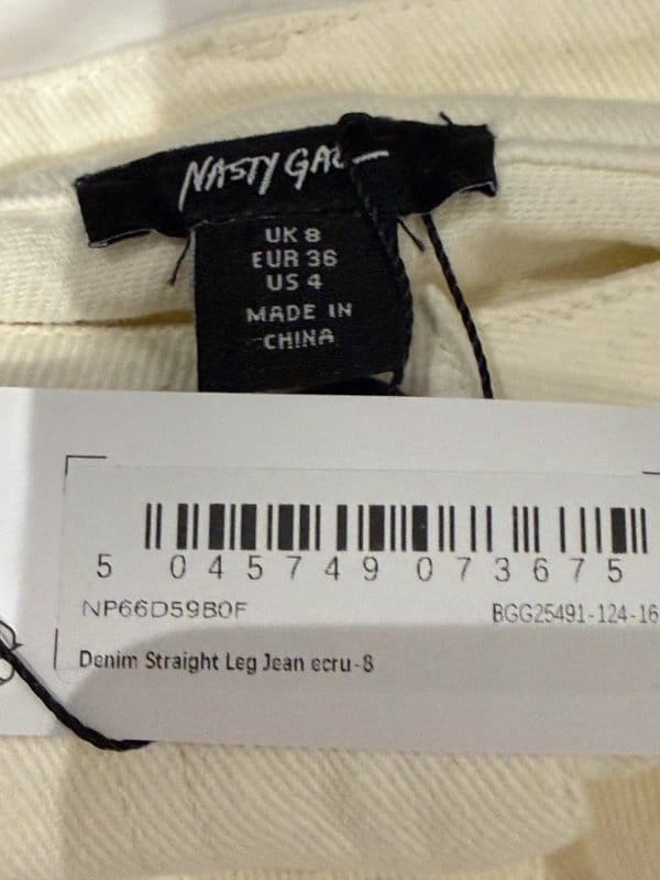 Nasty Gal Cream Straight Leg Jeans Size 8
