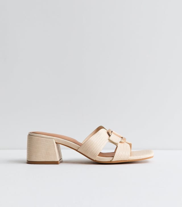 New Look Women's Wide Fit Off White Rectangle Buckle Block Heel Mules Vegan New Look - 2