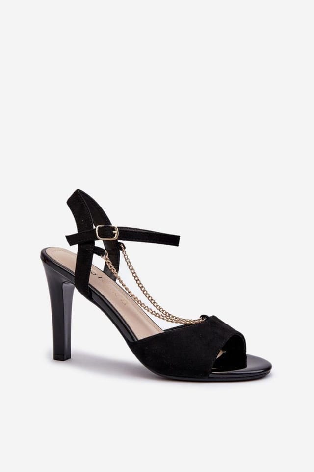 Love Lace Love Lace Women's Faux Suede Chain Stiletto Heel Sandals With Adjustable Buckle in Black - 2