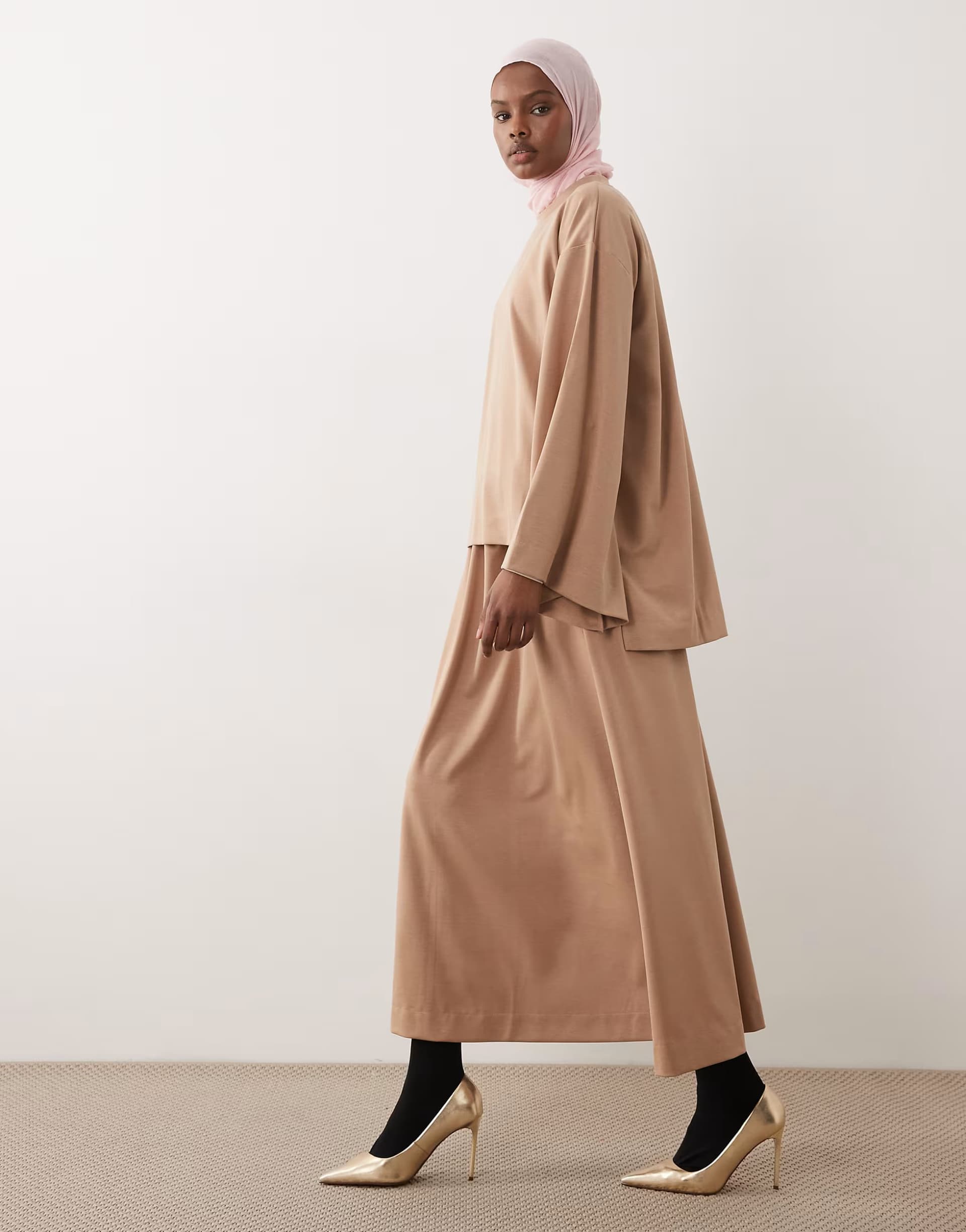 ASOS IYAL luxe high waist maxi skirt co-ord in camel