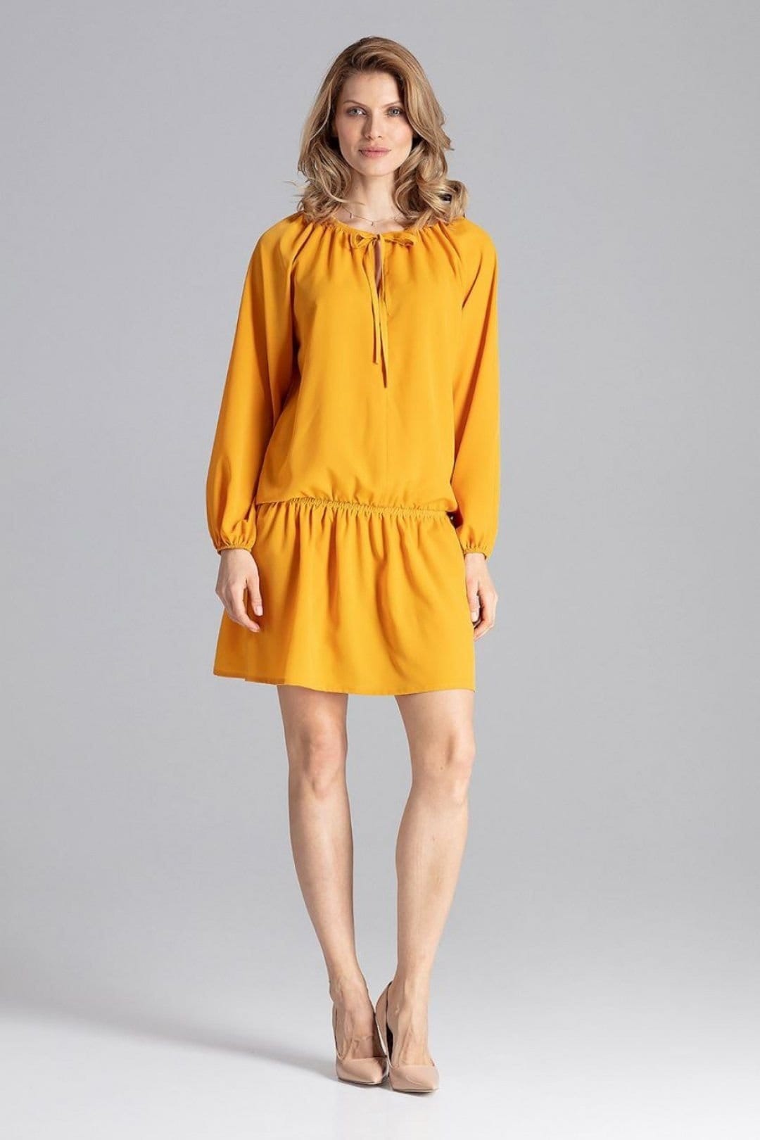 Love Lace Mustard Loose Fit Long Sleeve Dress