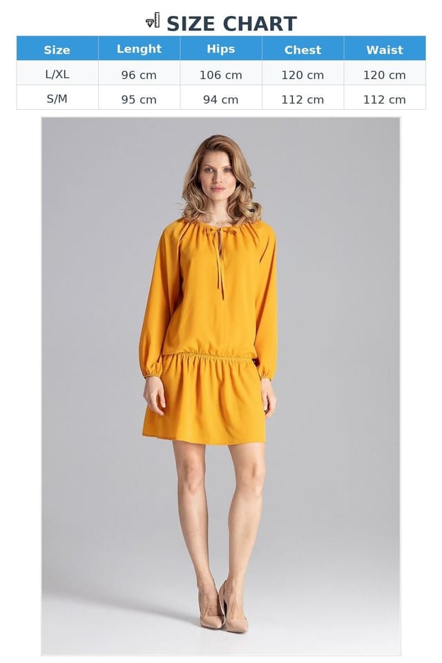 Love Lace Love Lace Women's Loose Fit Long Sleeve Dress With Adjustable Neck in Mustard - 3