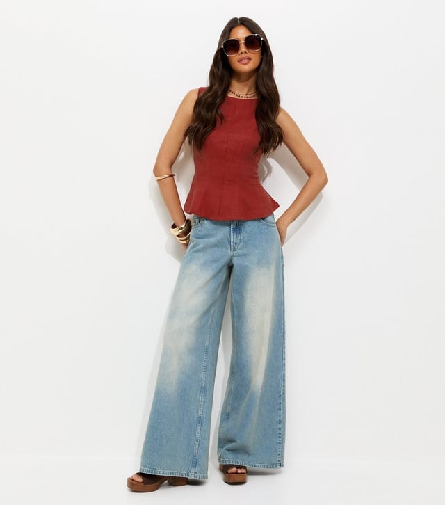 New Look Women's Red Linen Blend Peplum Top New Look - 3