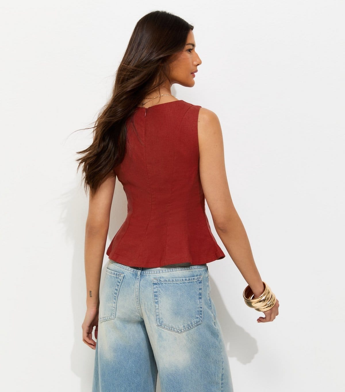 New Look Women's Red Linen Blend Peplum Top New Look - 4