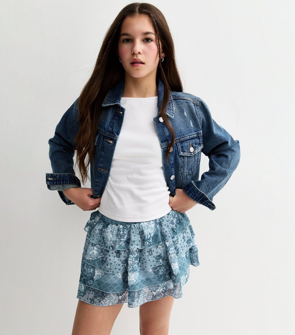 New Look Girls' Blue Chiffon Paisley Tiered Rara Skort New Look