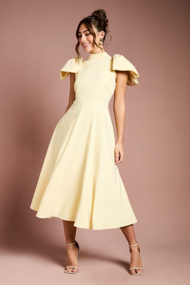 Coast Coast Women's Bow Shoulder Crepe Midi Dress in Lemon - 2