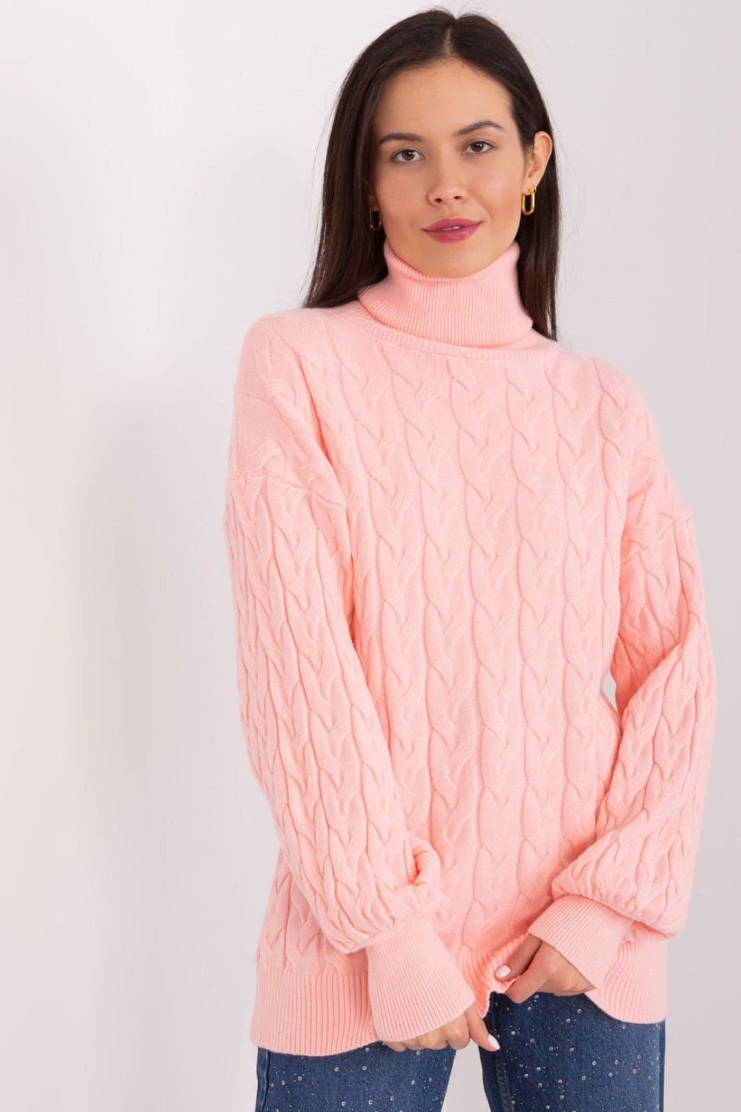 Love Lace Love Lace Pink Variegated Cable Knit Turtleneck Sweater