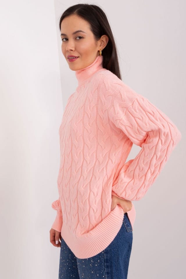 Love Lace Love Lace Women's Variegated Cable Knit Turtleneck Sweater in Pink - 2