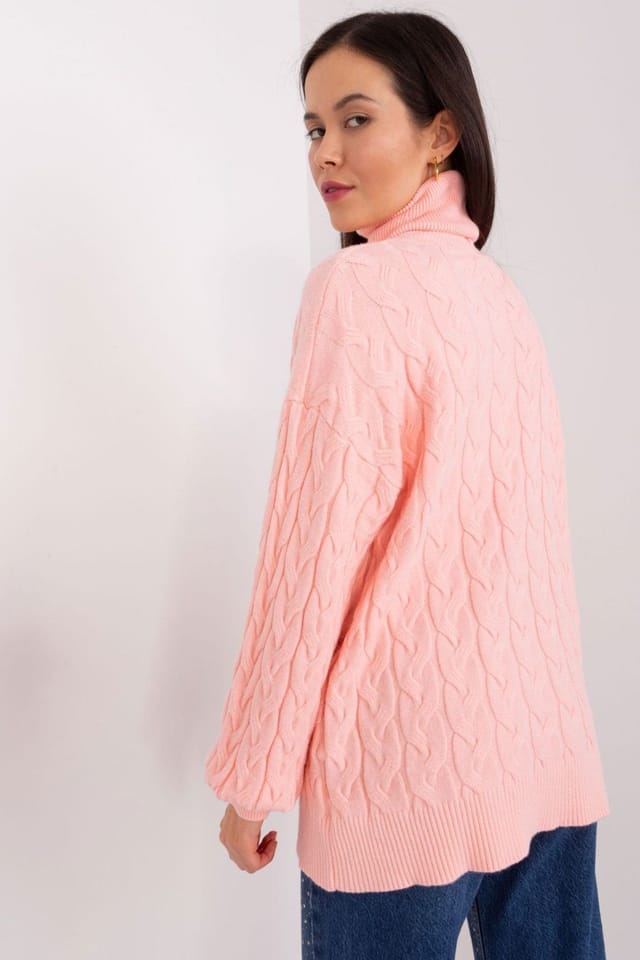 Love Lace Love Lace Women's Variegated Cable Knit Turtleneck Sweater in Pink - 3