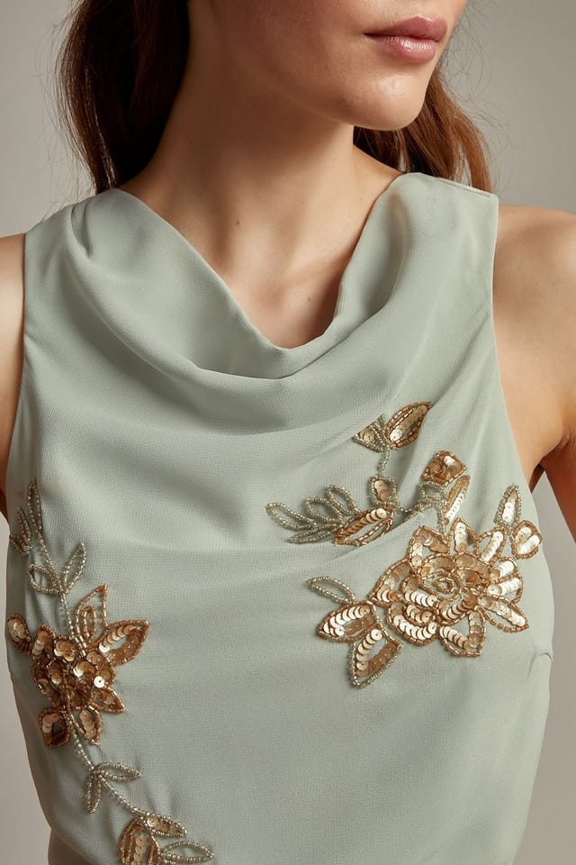 Monsoon Monsoon Women's Sarah Embellished Cowl Neck Maxi Dress Green - 2