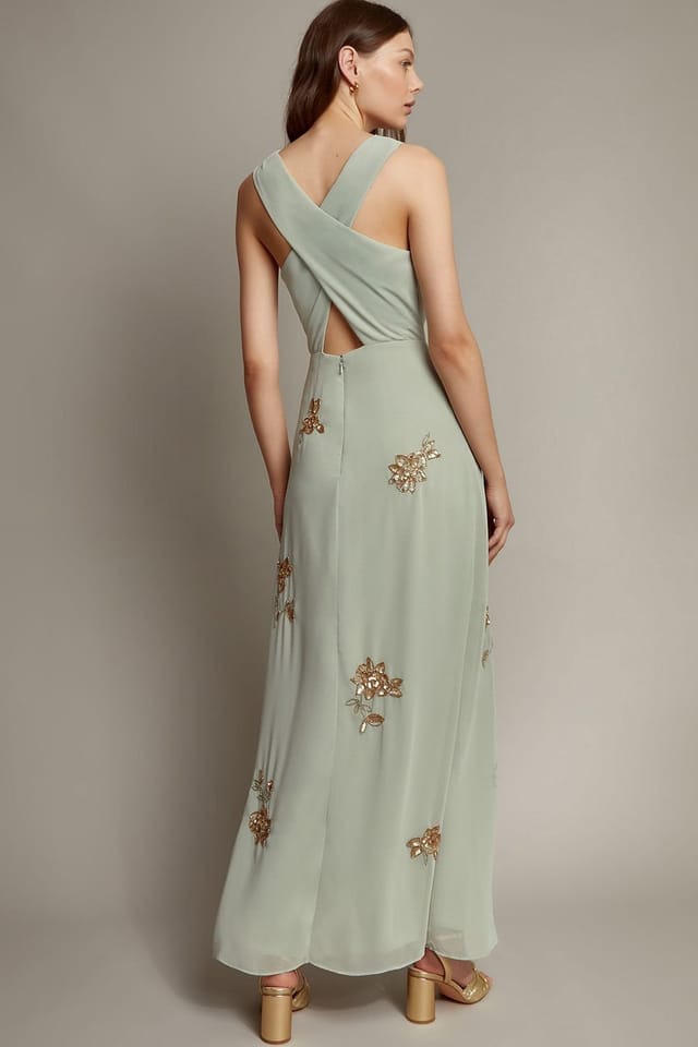 Monsoon Monsoon Women's Sarah Embellished Cowl Neck Maxi Dress Green - 3