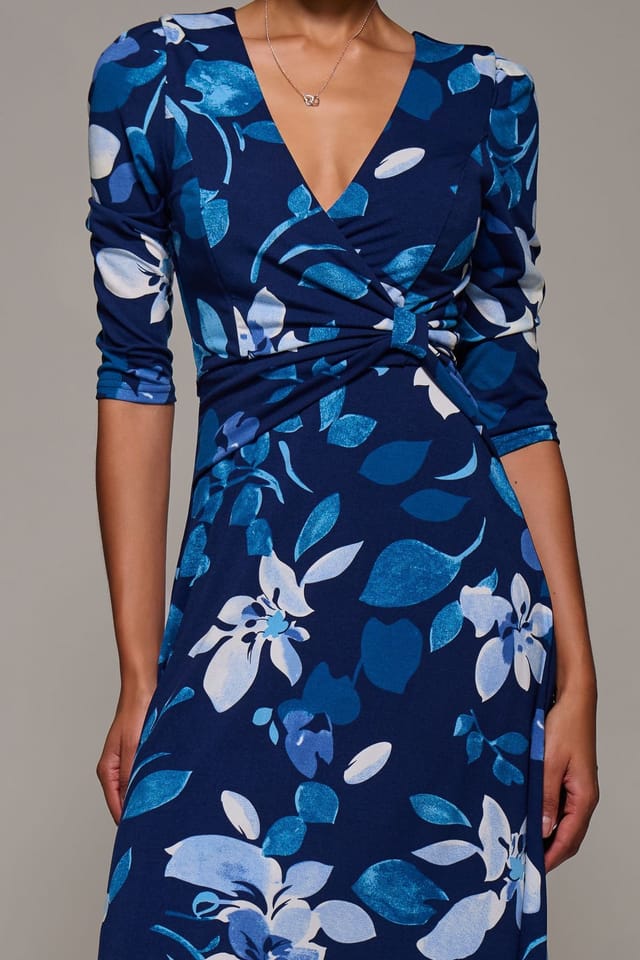 Jolie Moi Jolie Moi Women's Jersey Ruched Waist Fit & Flare Maxi Dress in Navy - 3