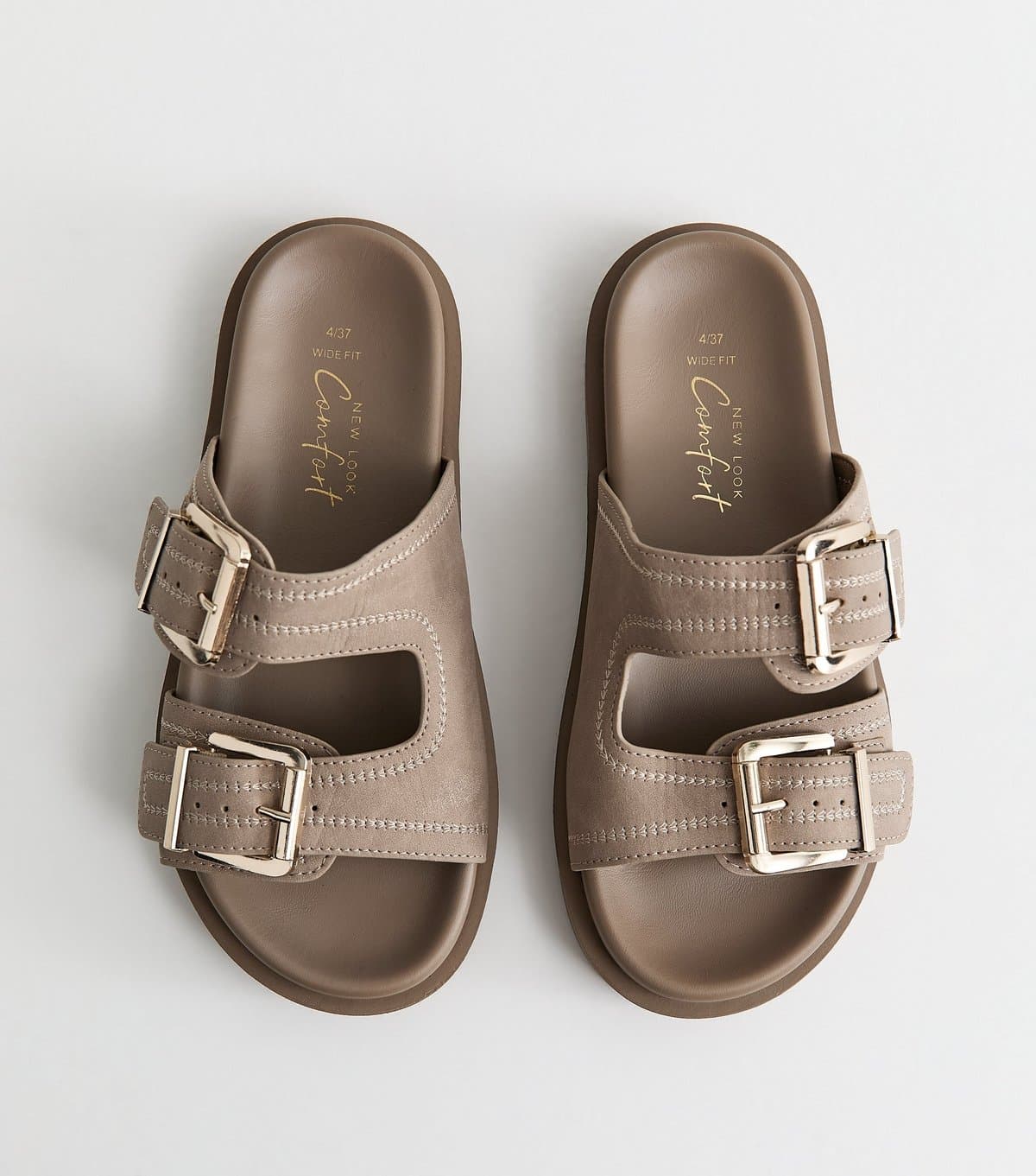 New Look Women's Wide Fit Light Brown Faux Leather Double Strap Flat Mules Vegan New Look