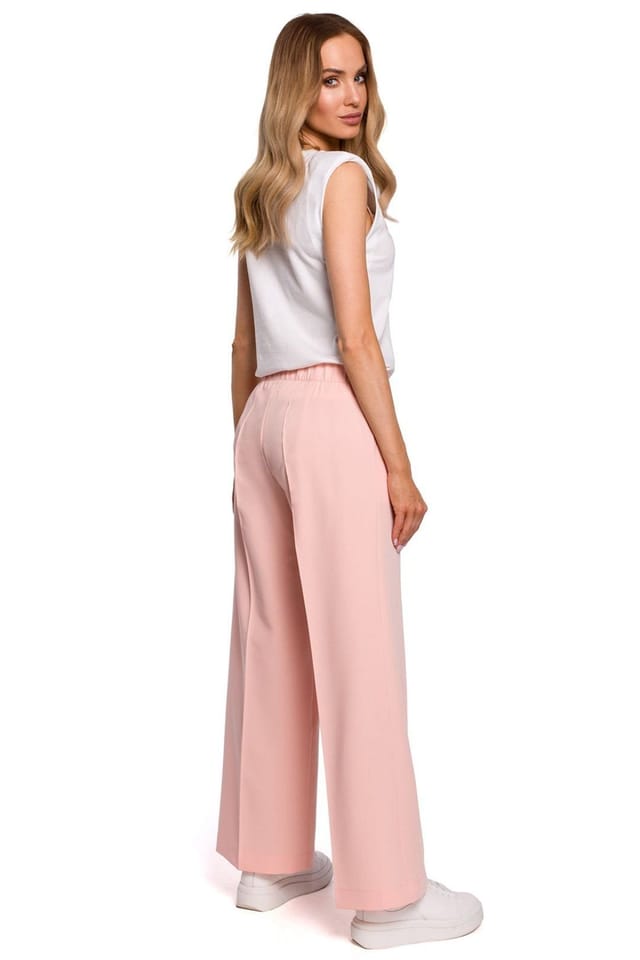 Love Lace Love Lace Women's Pleated Wide Leg Trousers with Elastic Waist Style 152651 in Pink - 2