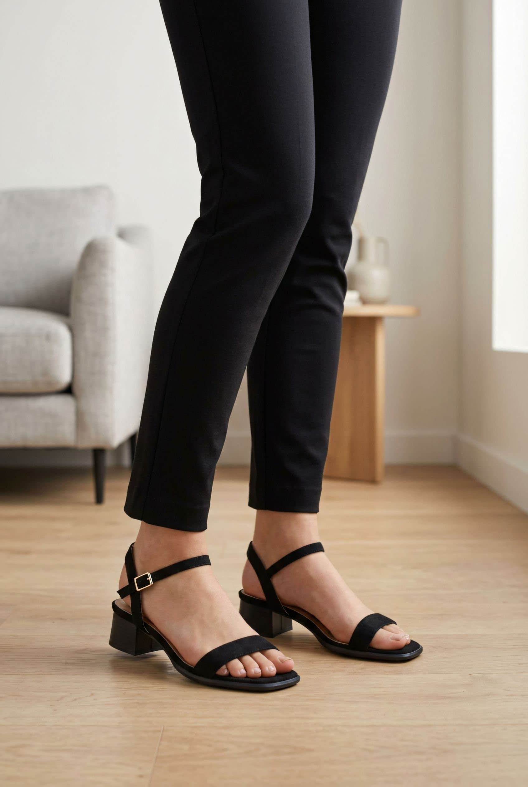 Truffle Collection Truffle Collection Black Microfibre Block Heel Open Toe Sandals