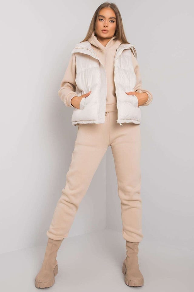 Love Lace Love Lace Women's Down Vest Hoodie Sweatshirt Jogger Set in Beige - 2