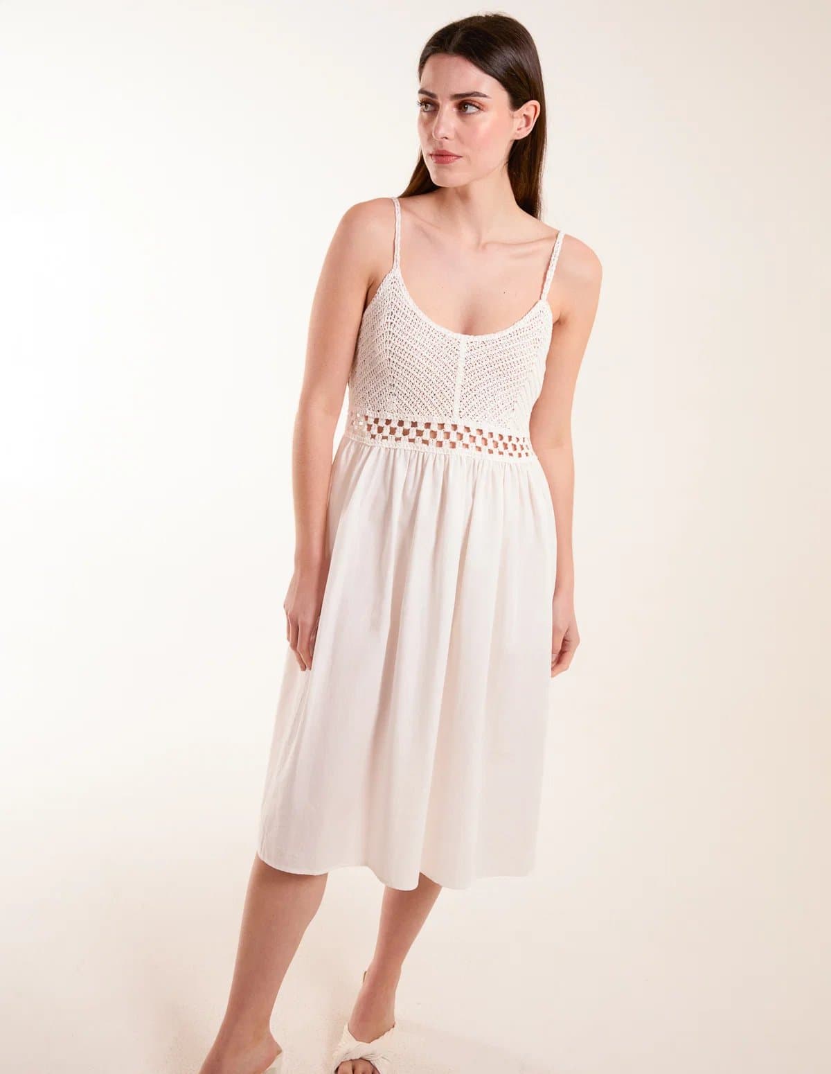 Blue Vanilla Crochet Strap Midi Cami Dress