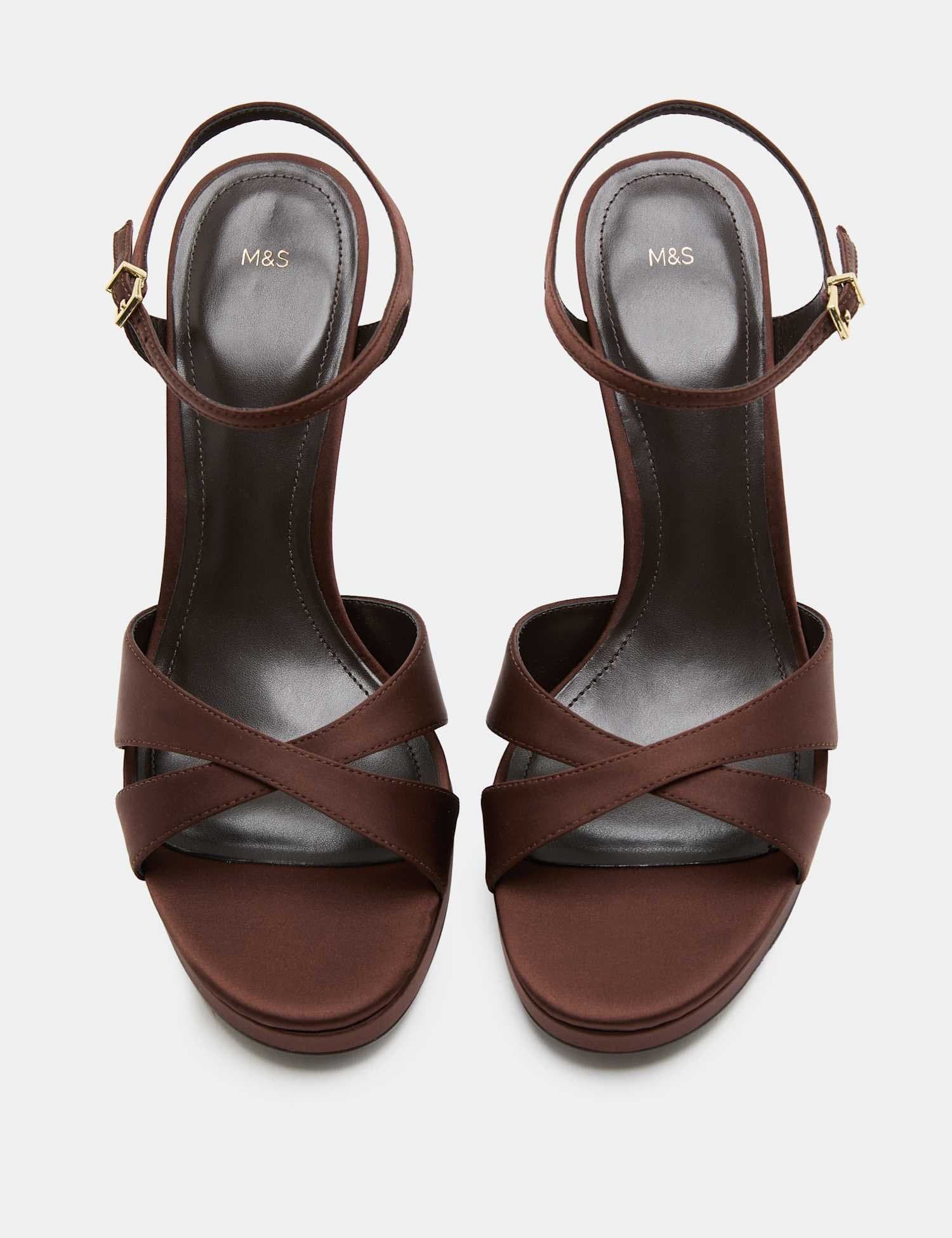Marks & Spencer M&S Buckle Crossover Block Heel Sandals Brown