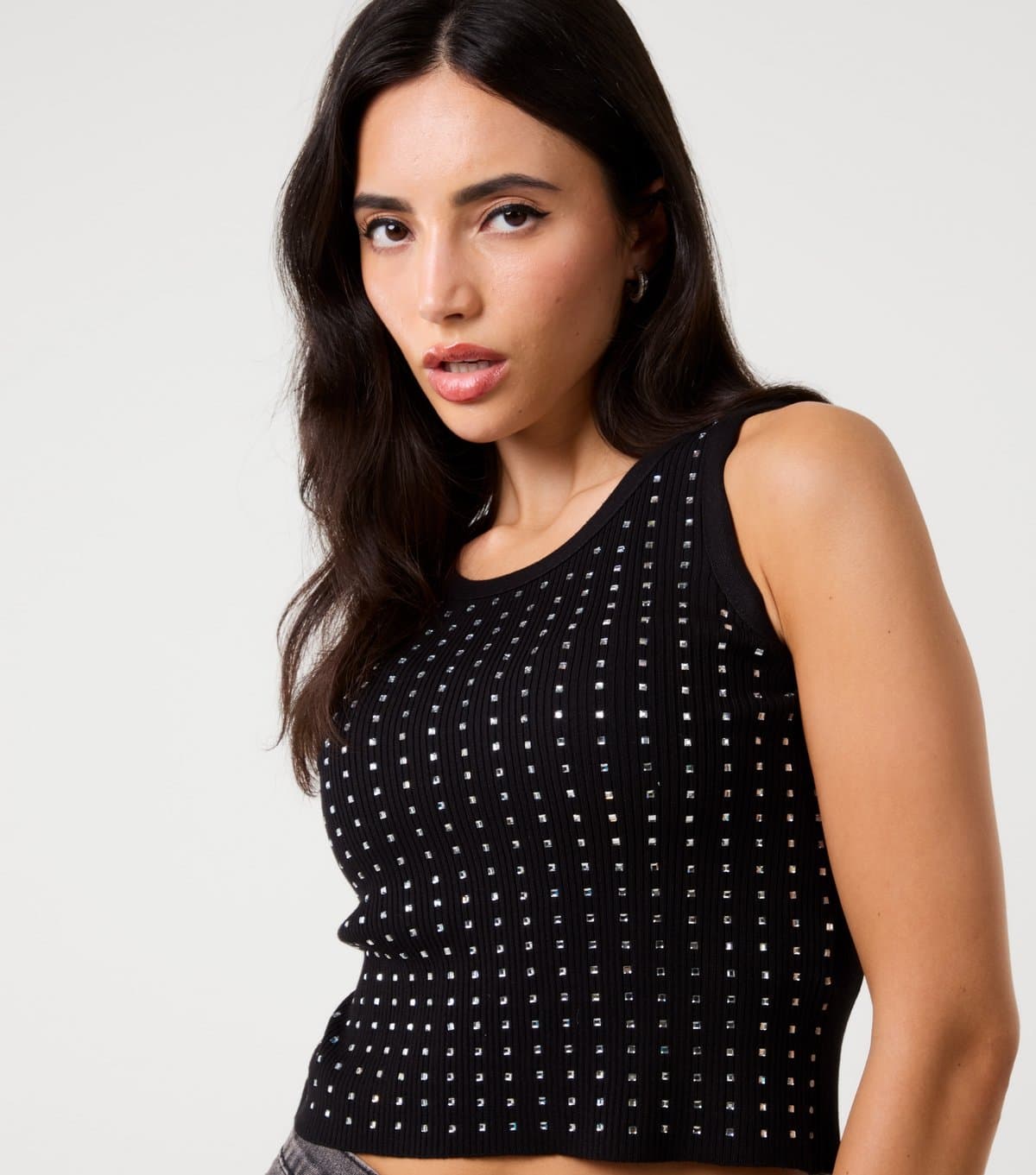 Pink Vanilla Women's Black Diamante Embellished Vest Pink Vanilla New Look