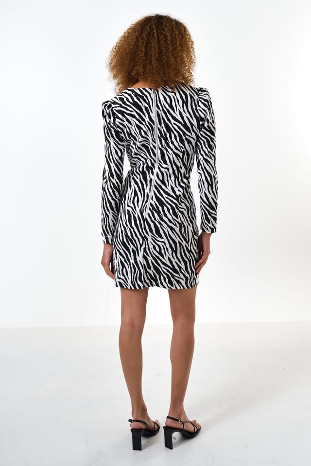 Louche Louche Women's Anala Zebra Print Long Sleeve Mini Dress in Black - 2