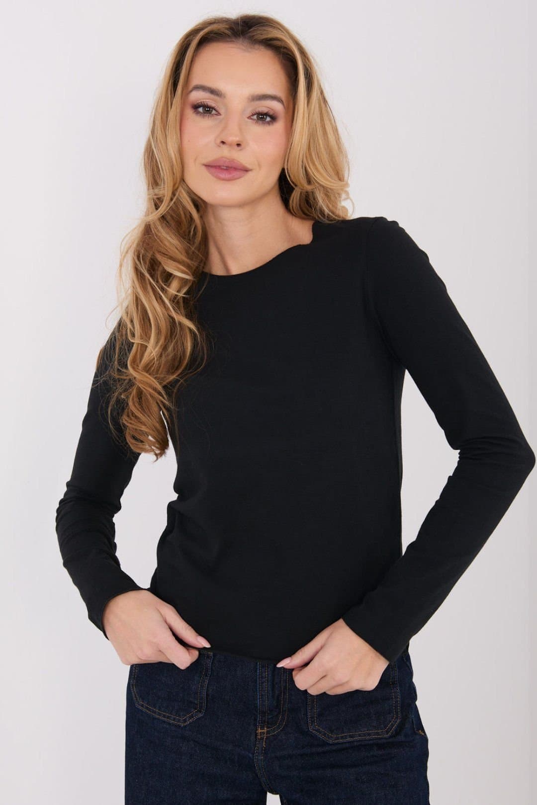 Love Lace Love Lace Women's Fitted Cotton Elastane Basic Blouse Style 224910 in Black