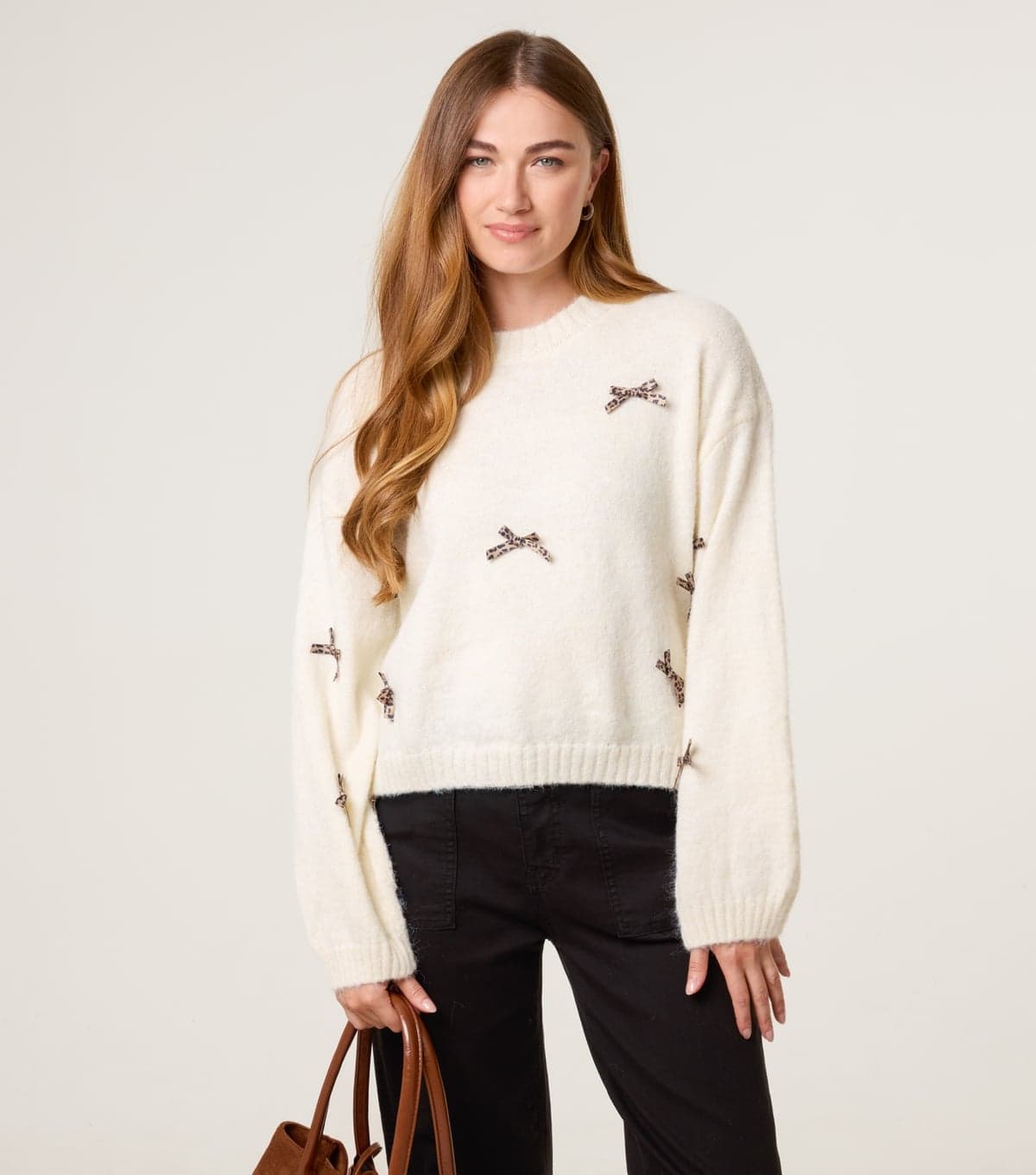 Blue Vanilla Women's Off White Bow Appliqued Jumper Blue Vanilla New Look