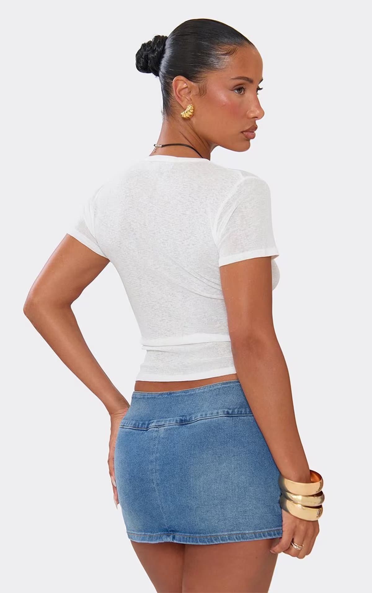 EGO Low Rise Oversized Buckle Belted Skort In Blue Denim, Women's Size UK 6