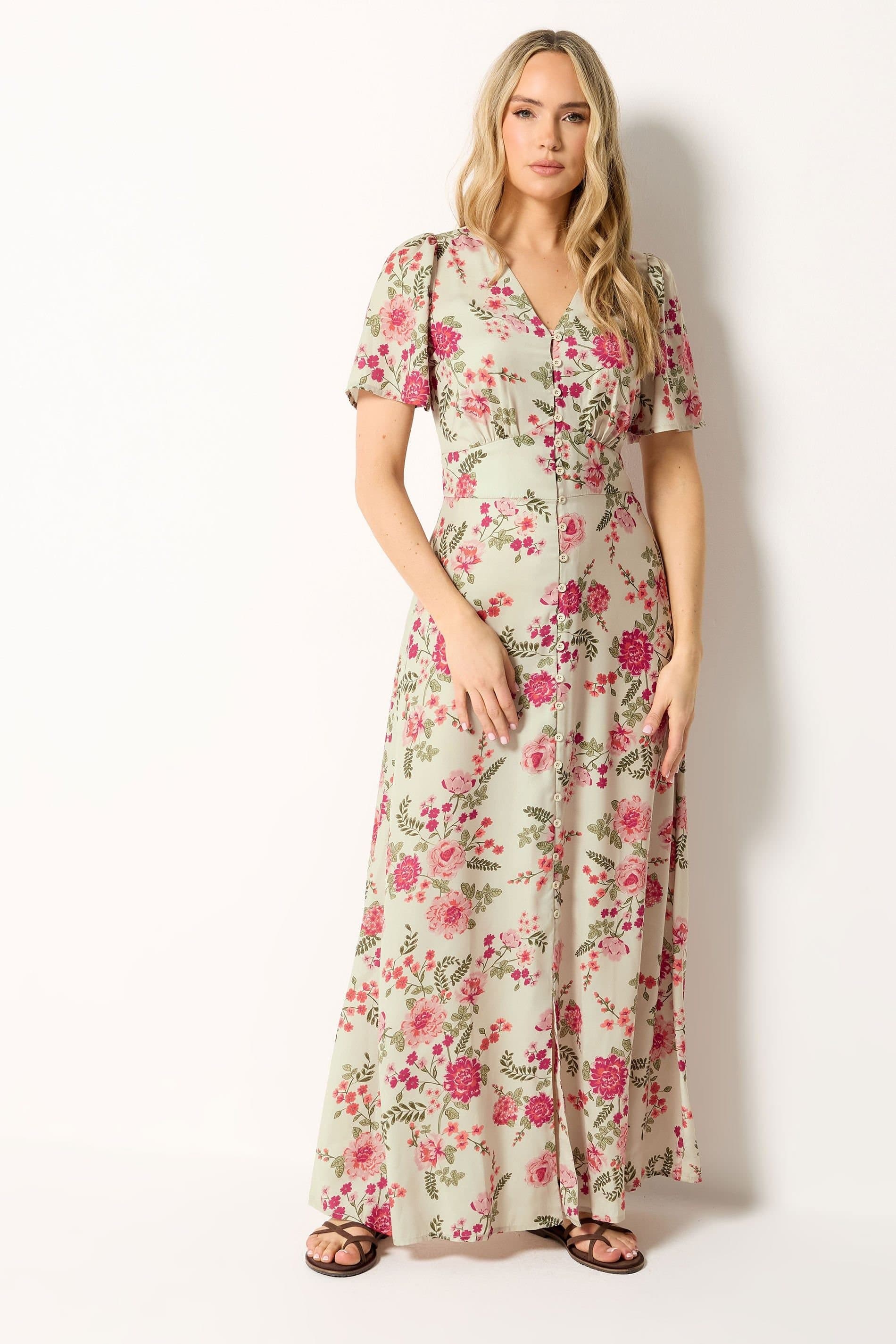 Long Tall Sally Long Tall Sally Women's Tall Floral Satin Maxi Dress in Natural