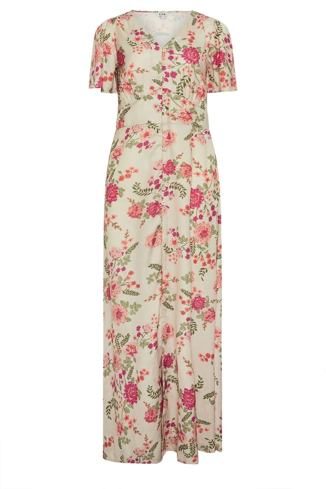 Long Tall Sally Long Tall Sally Women's Tall Floral Satin Maxi Dress in Natural - 2