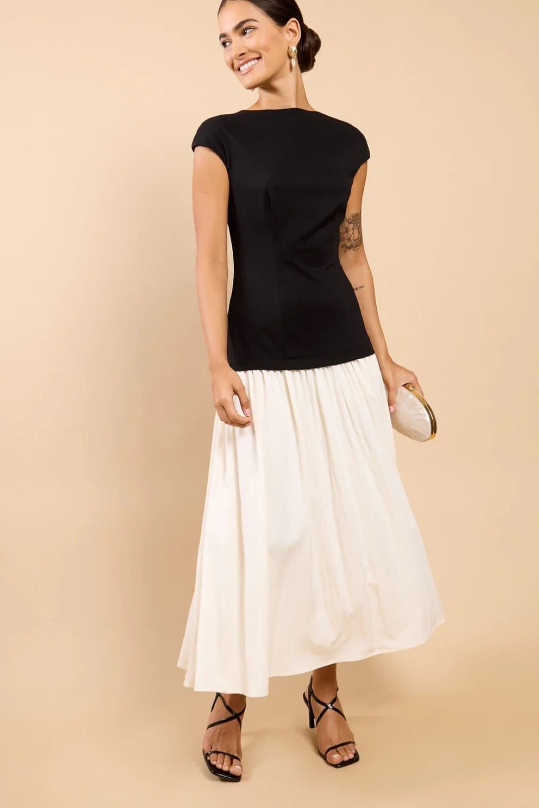 Little Mistress Little Mistress Women's Monochrome Dropped Waist Maxi Dress