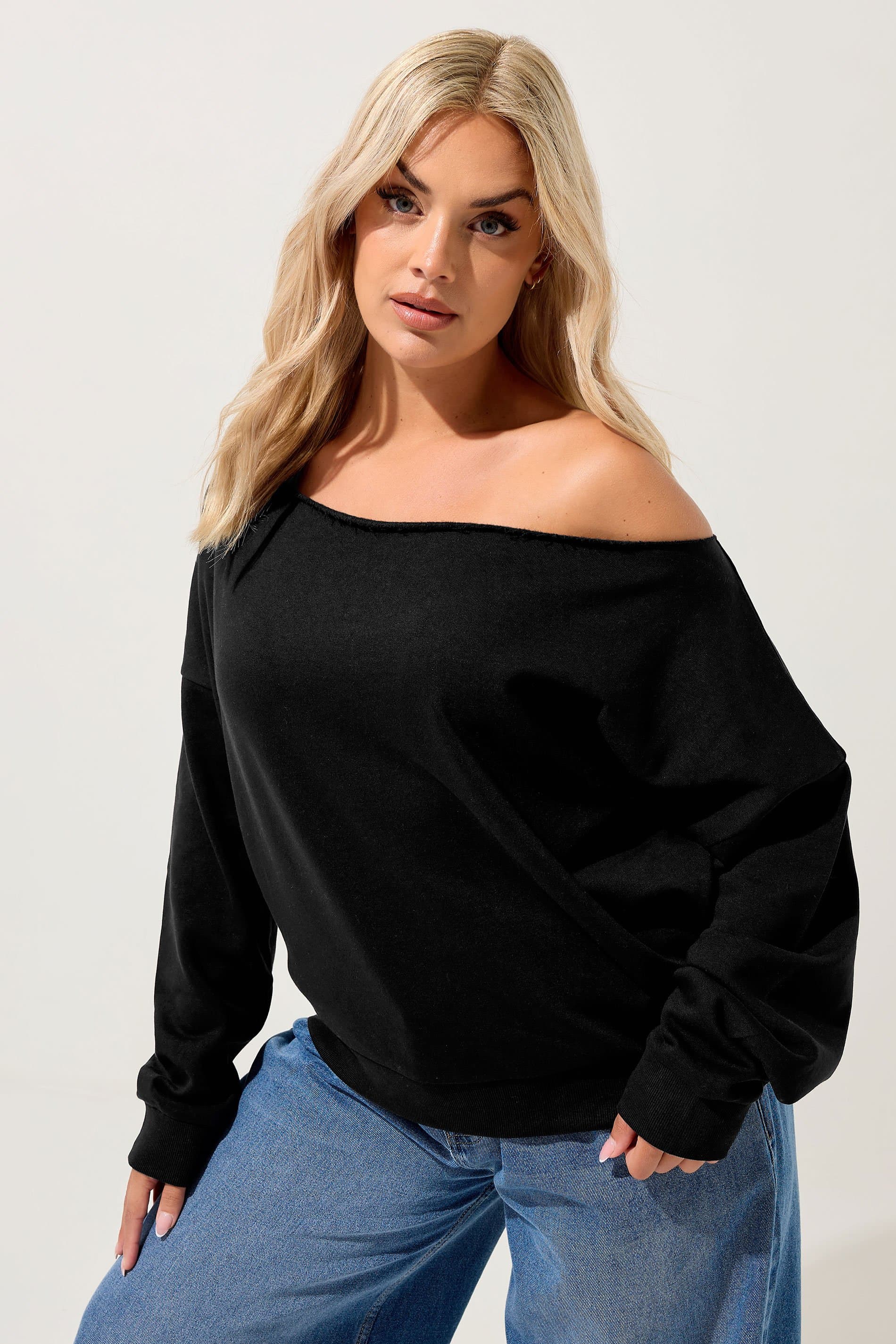 Yours Plus Size Black Off Shoulder Sweatshirt