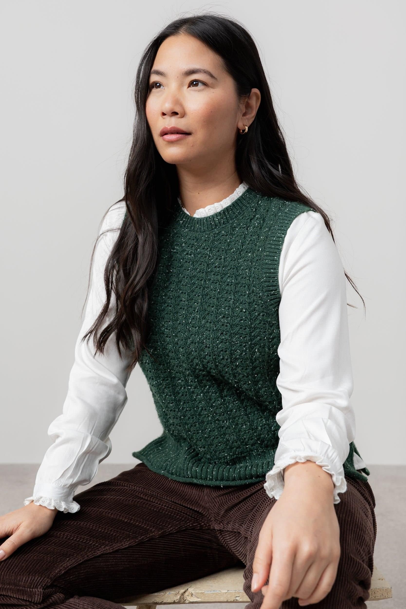 Lily & Me Lily & Me Dark Green Cable Knit Tank Top