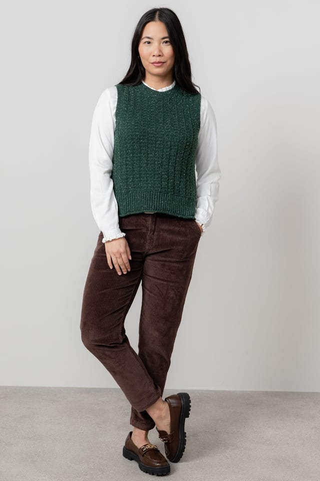 Lily & Me Lily & Me Women's Eva Crew Neck Cotton Rich Knitted Tank Top in Dark Green - 3