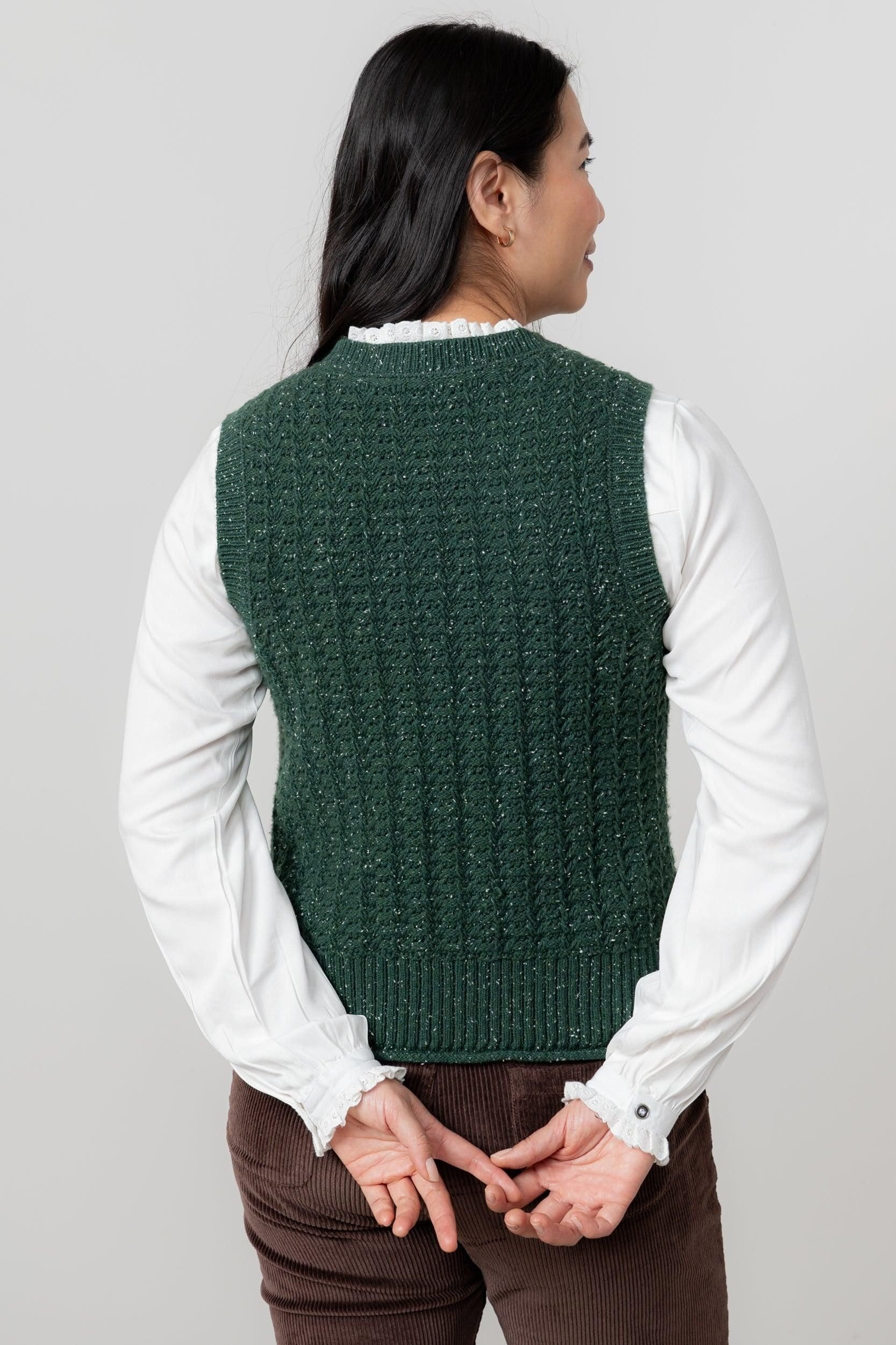 Lily & Me Lily & Me Women's Eva Crew Neck Cotton Rich Knitted Tank Top in Dark Green - 4