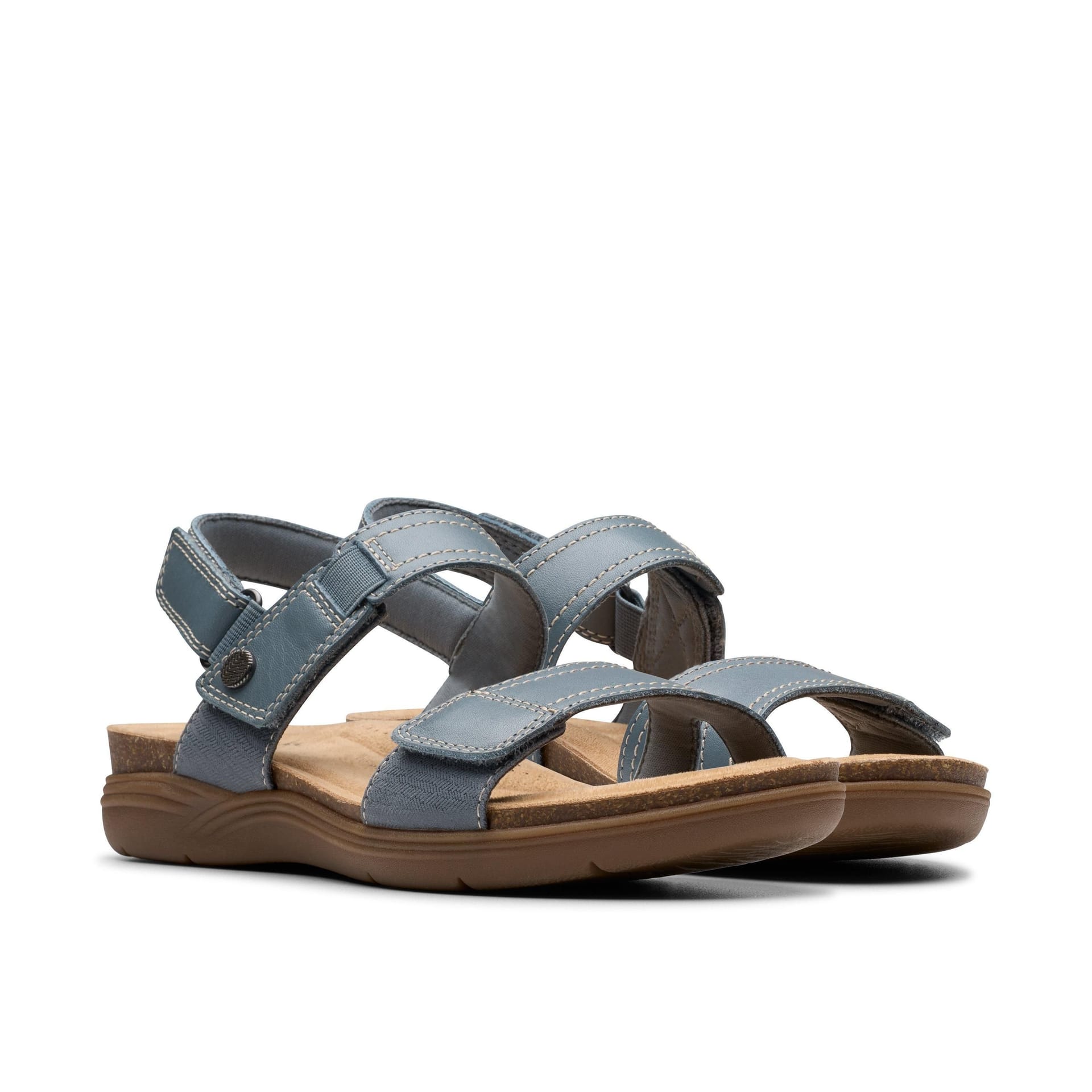Clarks Clarks Women's April Clover Blue Grey Combination Flat Sandals - 4