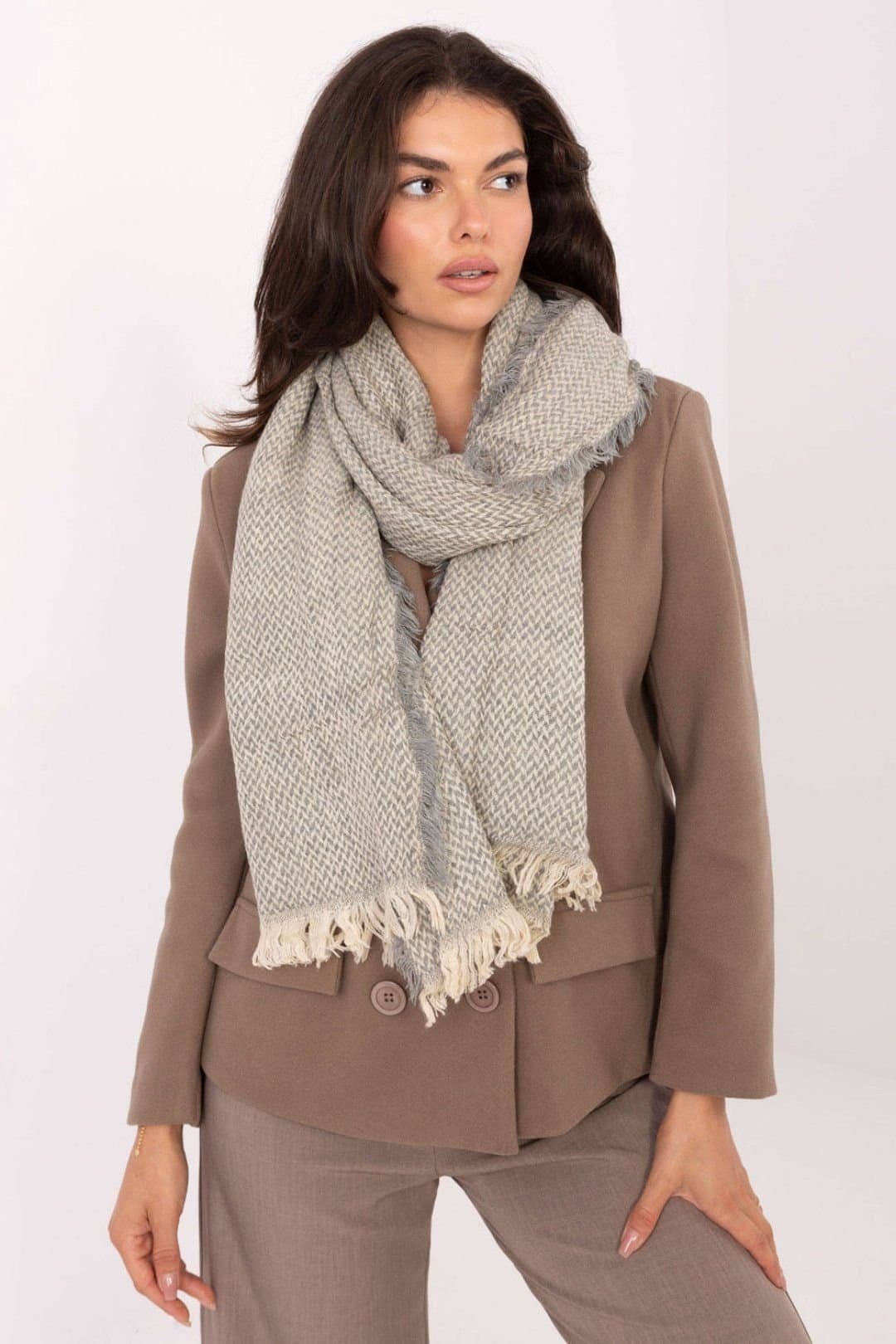Love Lace Love Lace Women's Classic Fir Tree Pattern Acrylic Scarf with Soft Fringe in Grey