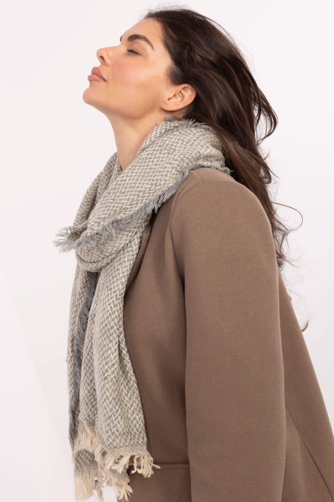 Love Lace Love Lace Women's Classic Fir Tree Pattern Acrylic Scarf with Soft Fringe in Grey - 4