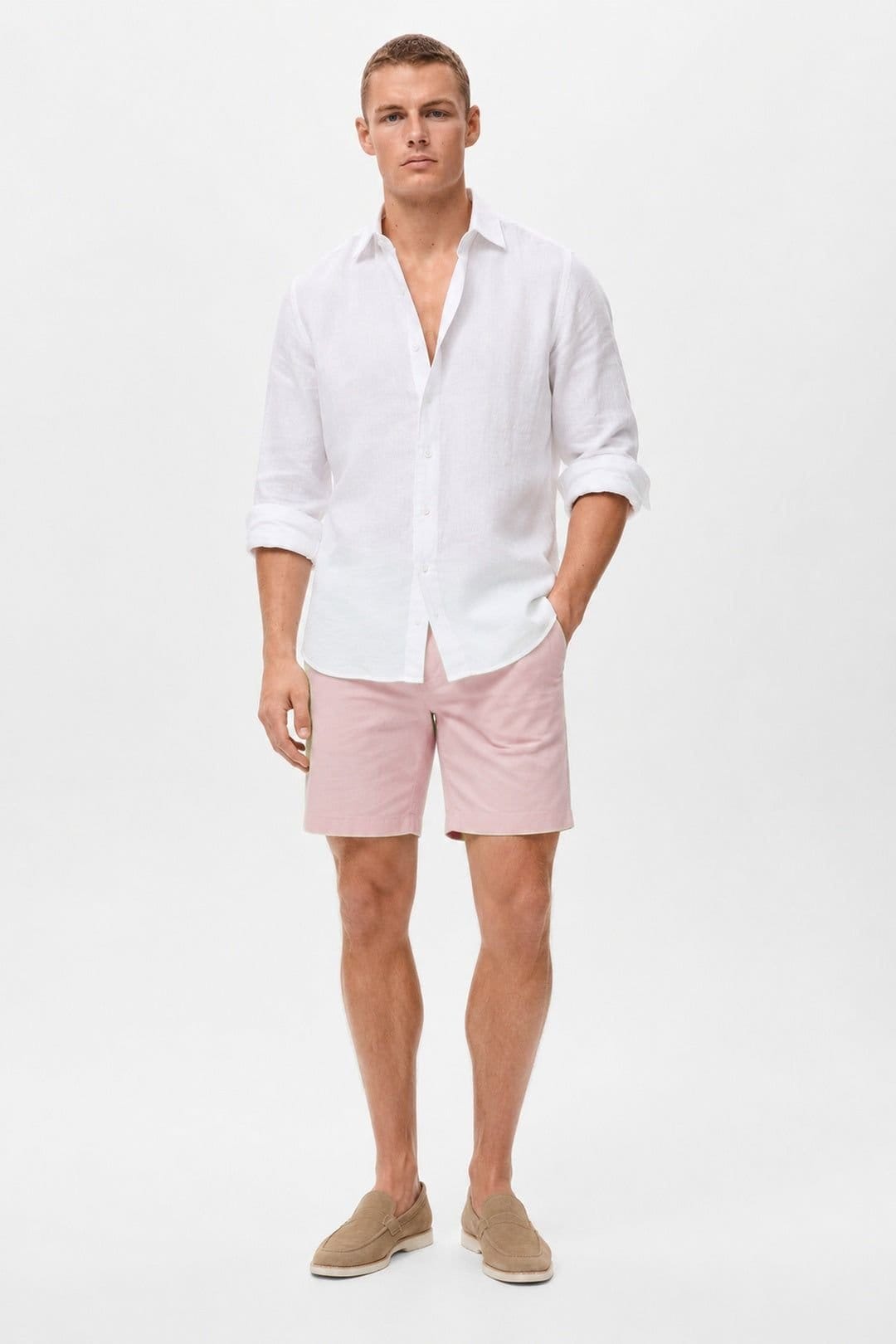 Little Nooks Men's Riviera Chino Shorts in Pale Pink