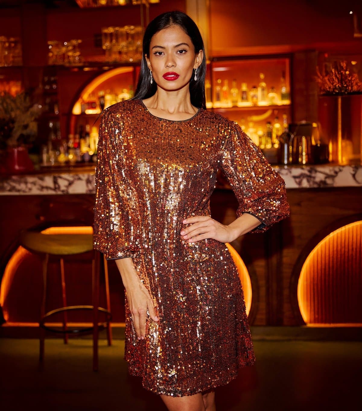 Yumi Women's Gold Sequin Tunic Dress Yumi New Look